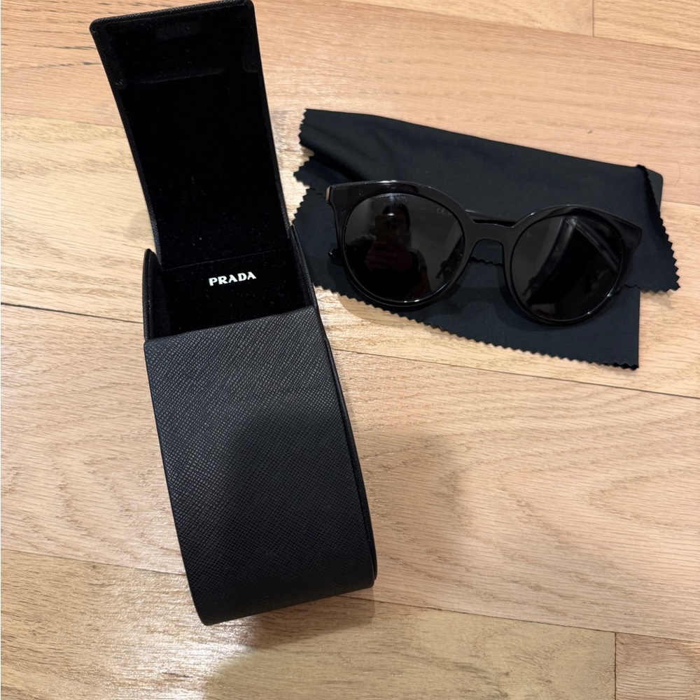 Prada Black Round Sunglasses with Dark Gray Lenses - Picture 6 of 6